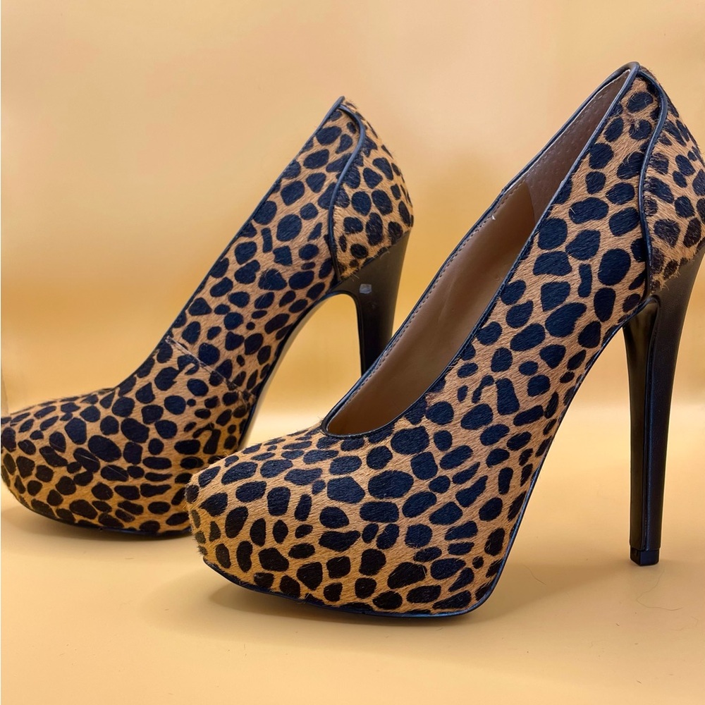 Nine West Aldusa Cheetah Print Hidden Platform Sky High Stiletto Pumps 5M NWB - Picture 6 of 14